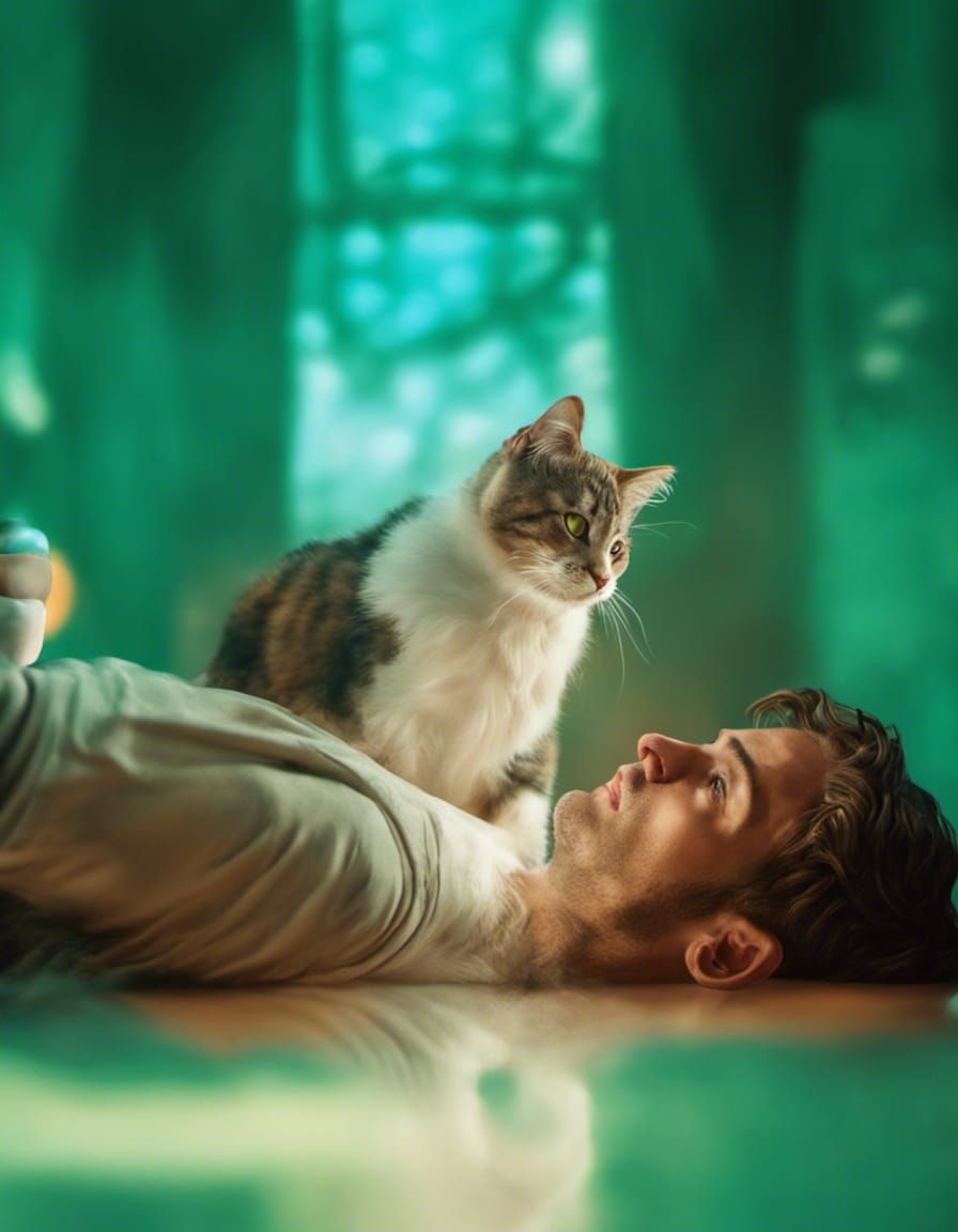 Hyperrealistic Selfie of Man and Cat