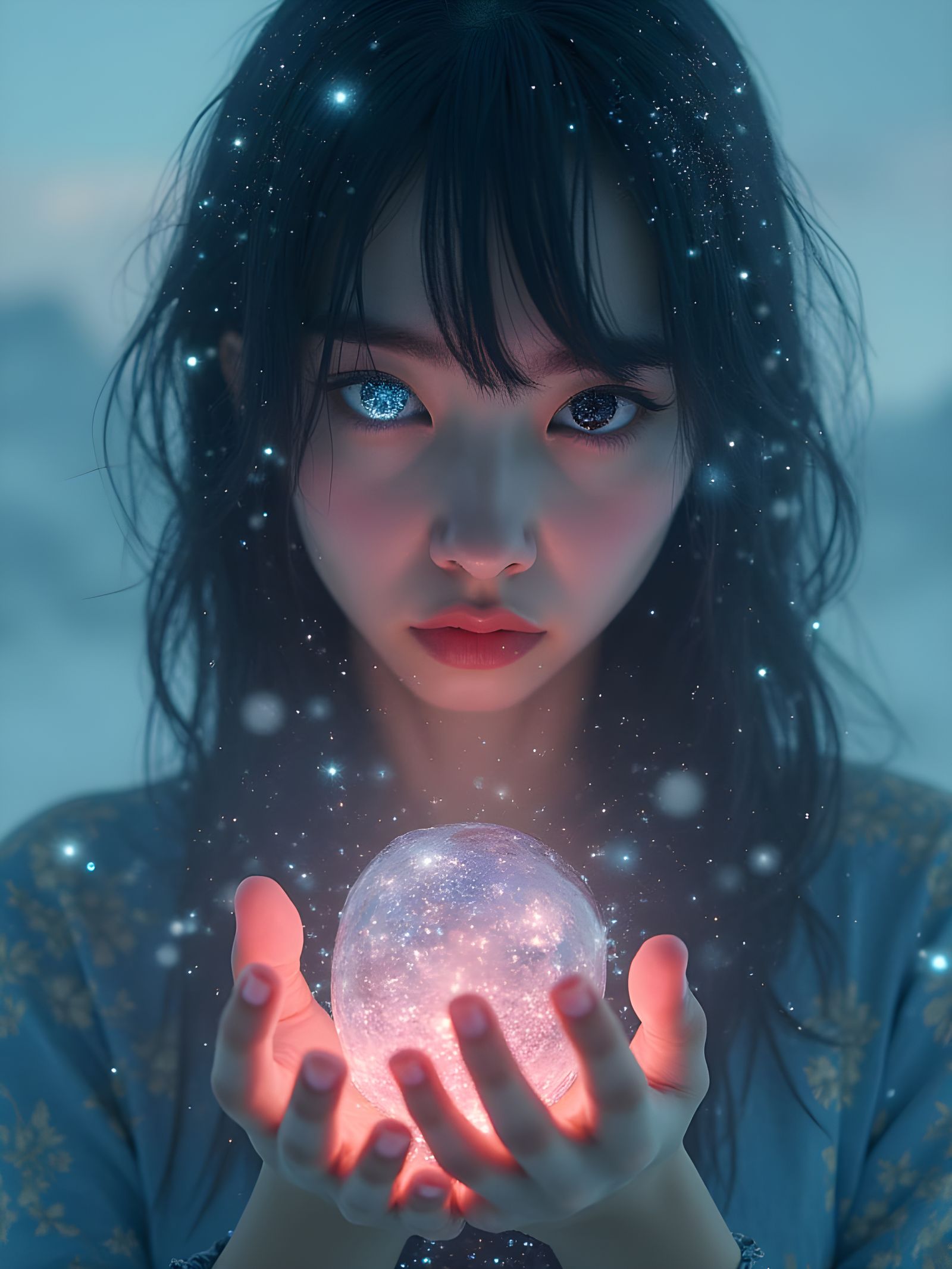 Woman with Stars and Glacial Bloom Circuitry