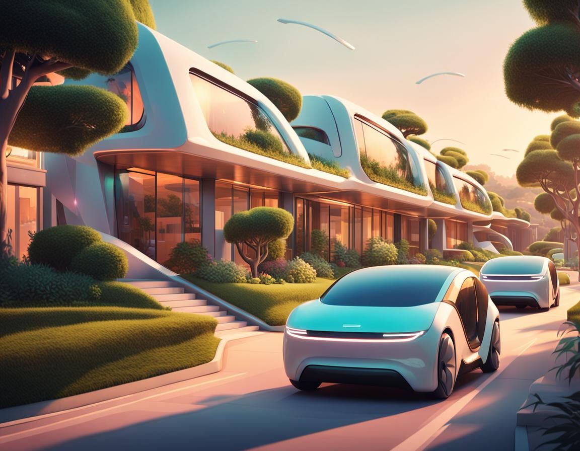 Futuristic Suburban Cityscape Inspired by Syd Mead