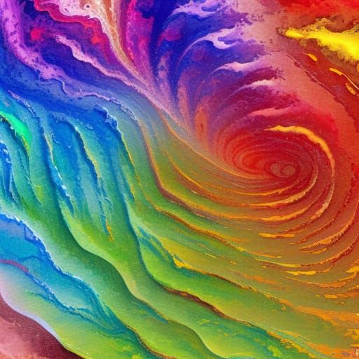 Rainbow Fractal Swirl in Gouache Watercolor Style