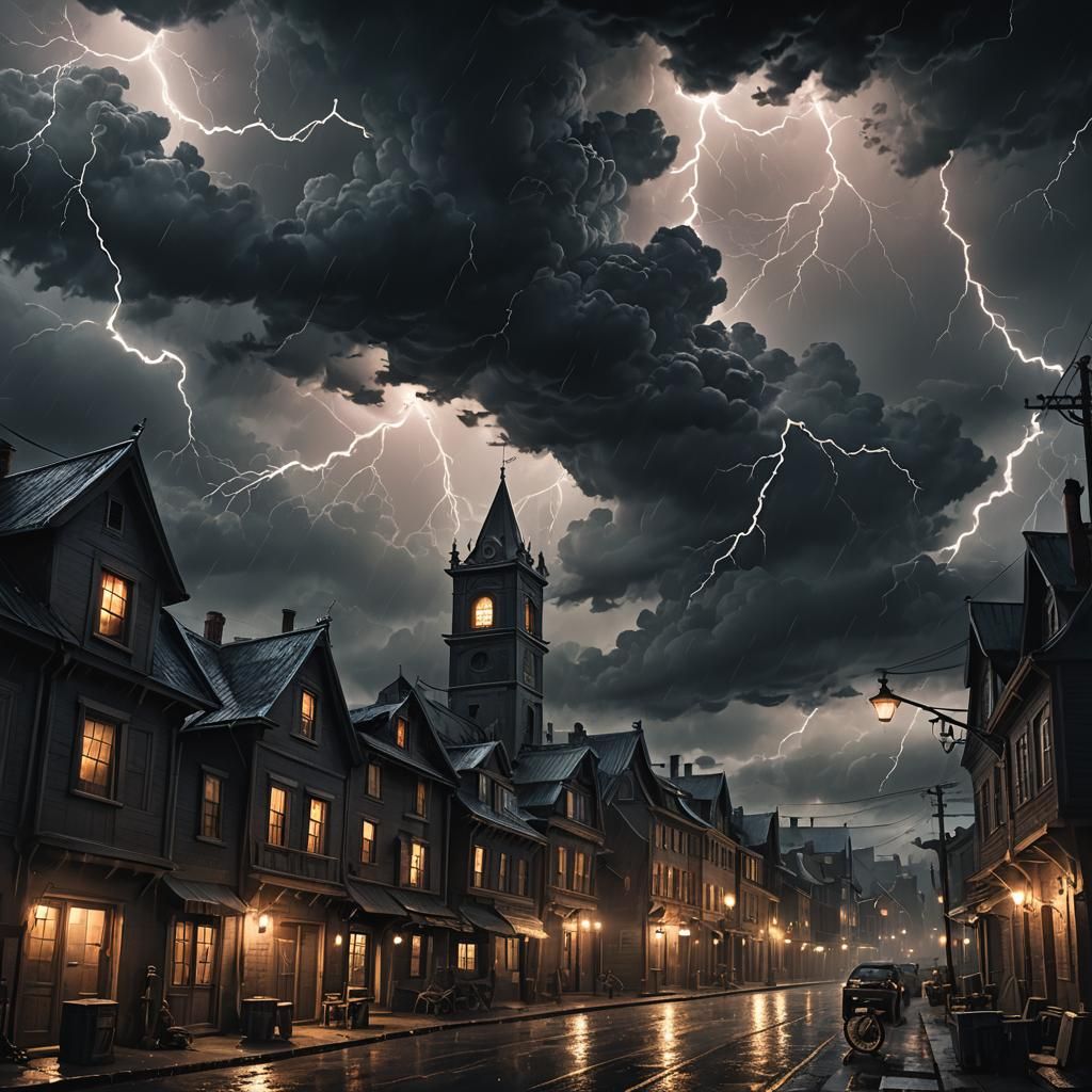 Stormy Night Descends on Gothic Town