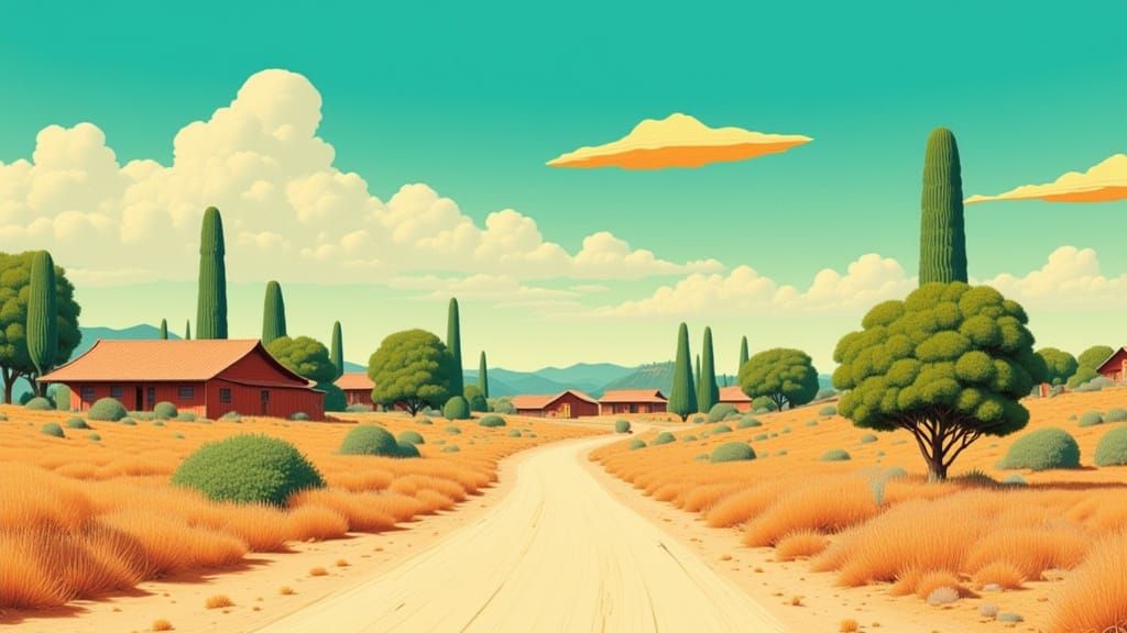 Dusty American Settlement Under Aqua Skies