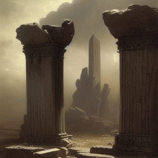 Monumental Pillars Rising from Black Soil