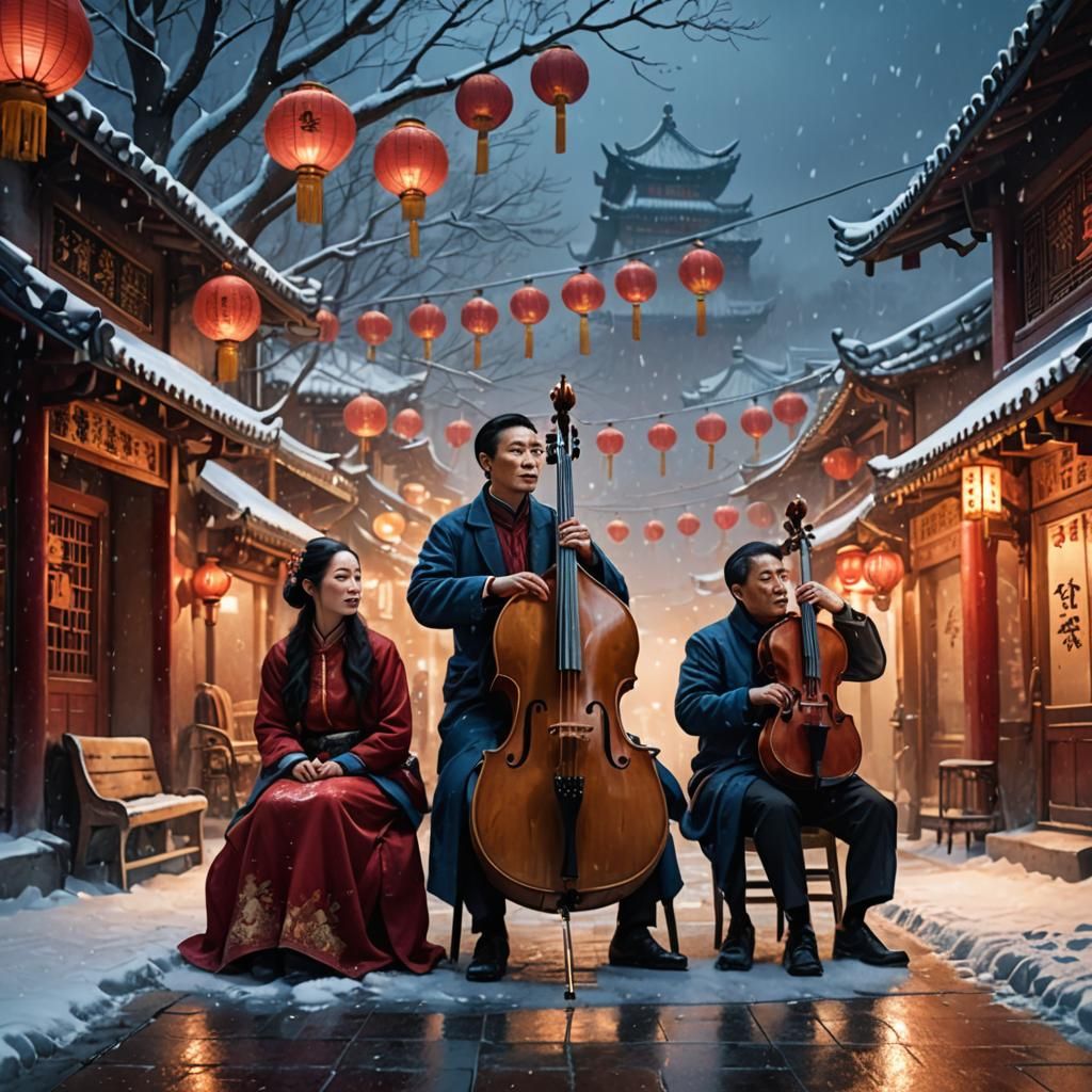 Chinese Musicians in Snowy Town: Concept Art