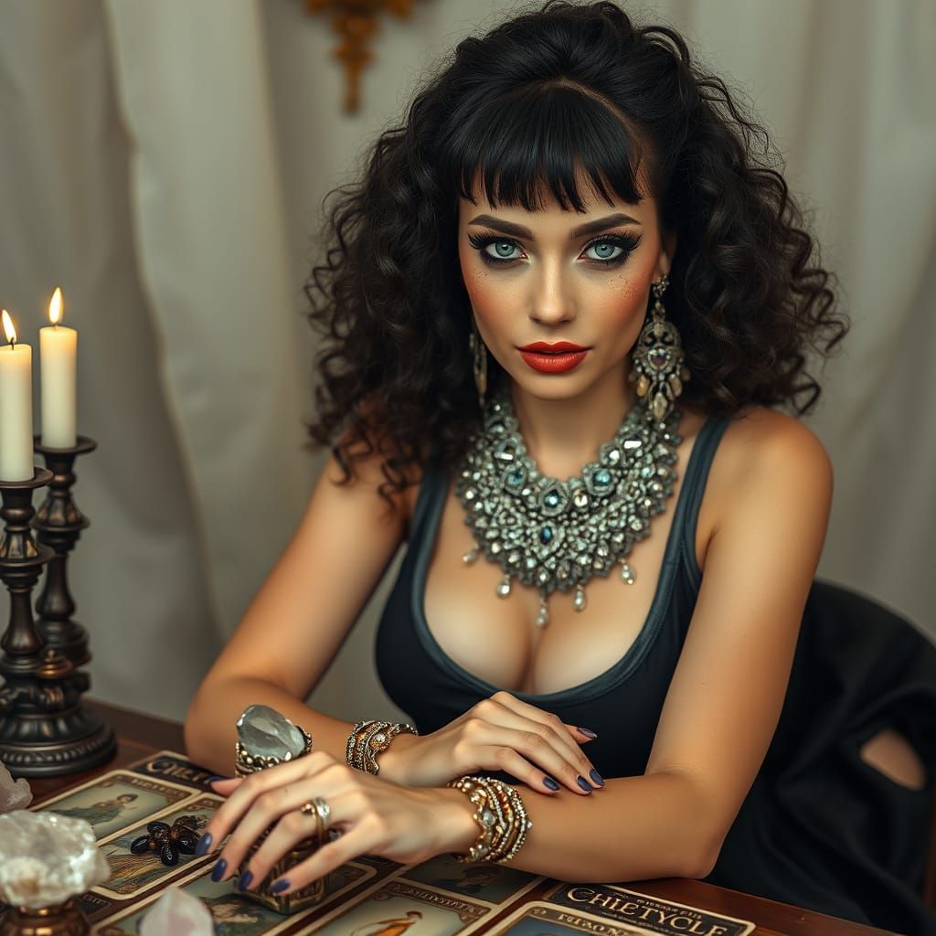 Mystical Woman with Tarot Cards in Ethereal Lighting