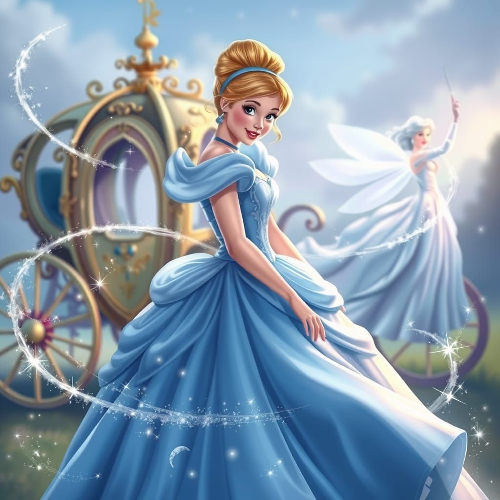 Cinderella in Enchanted Blue Gown with Whimsical Magic