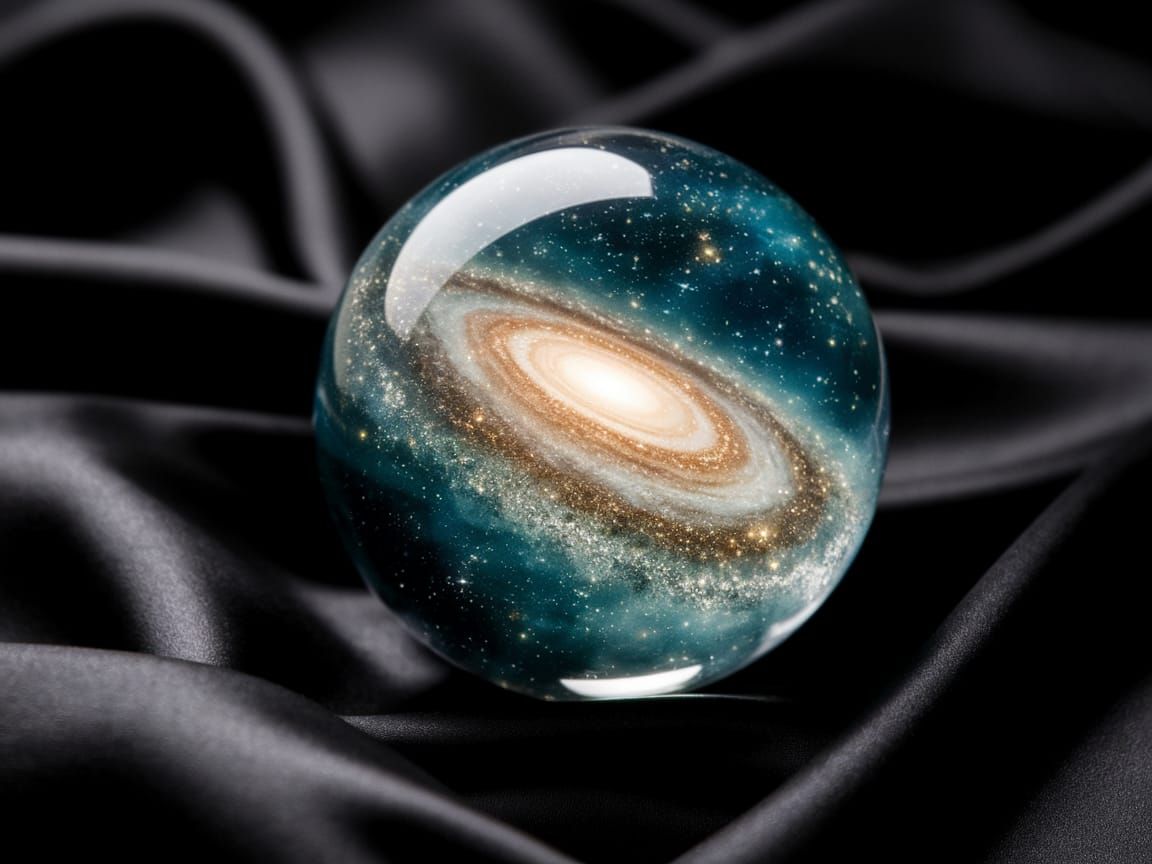 Crystal Ball Reflecting a Swirling Galaxy in Ethereal Light