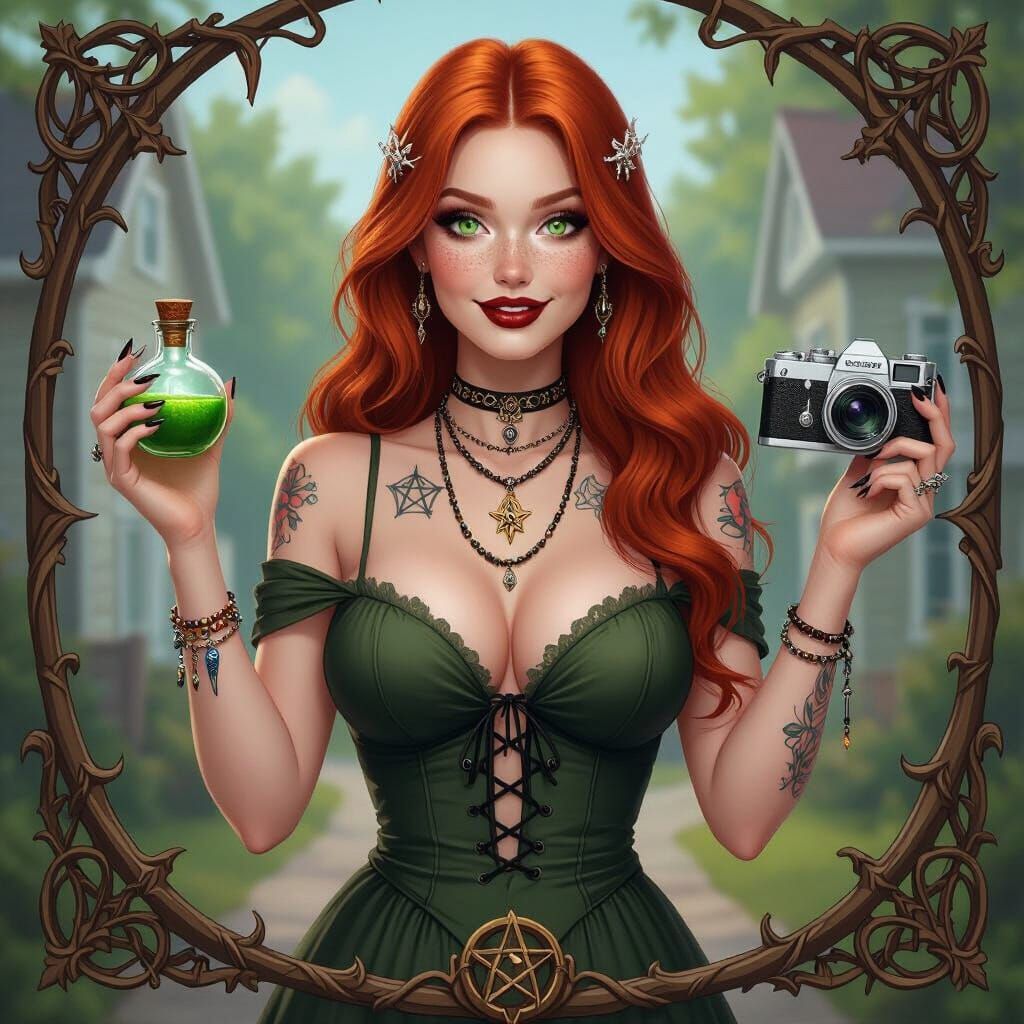 Comic Style Witch Offers Magic Potion