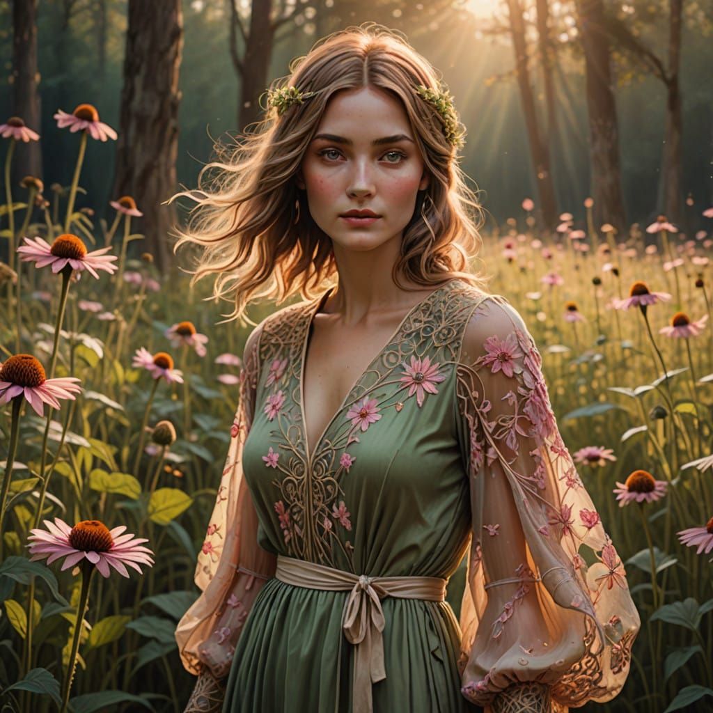 Enchanted Echinacea Goddess in Dreamy Whimsy