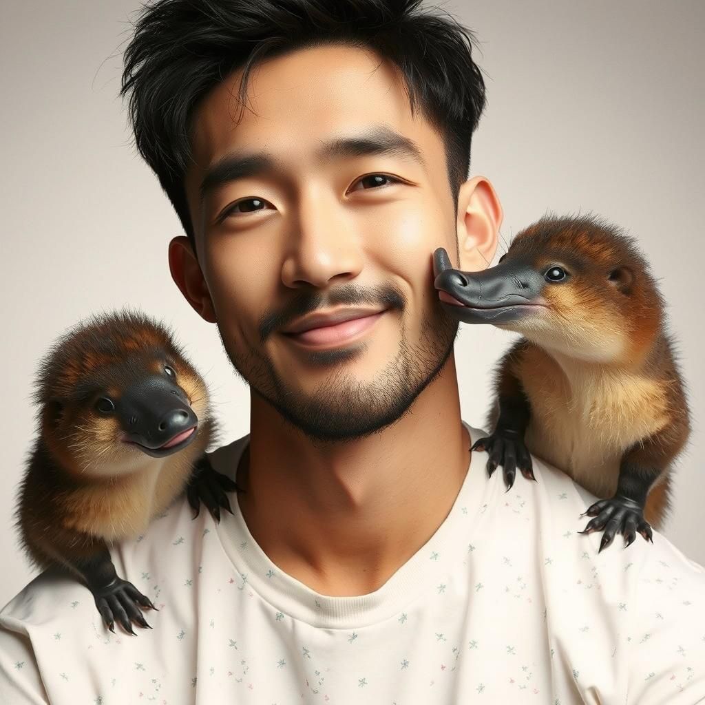 Man with Platypus Pets Portrait