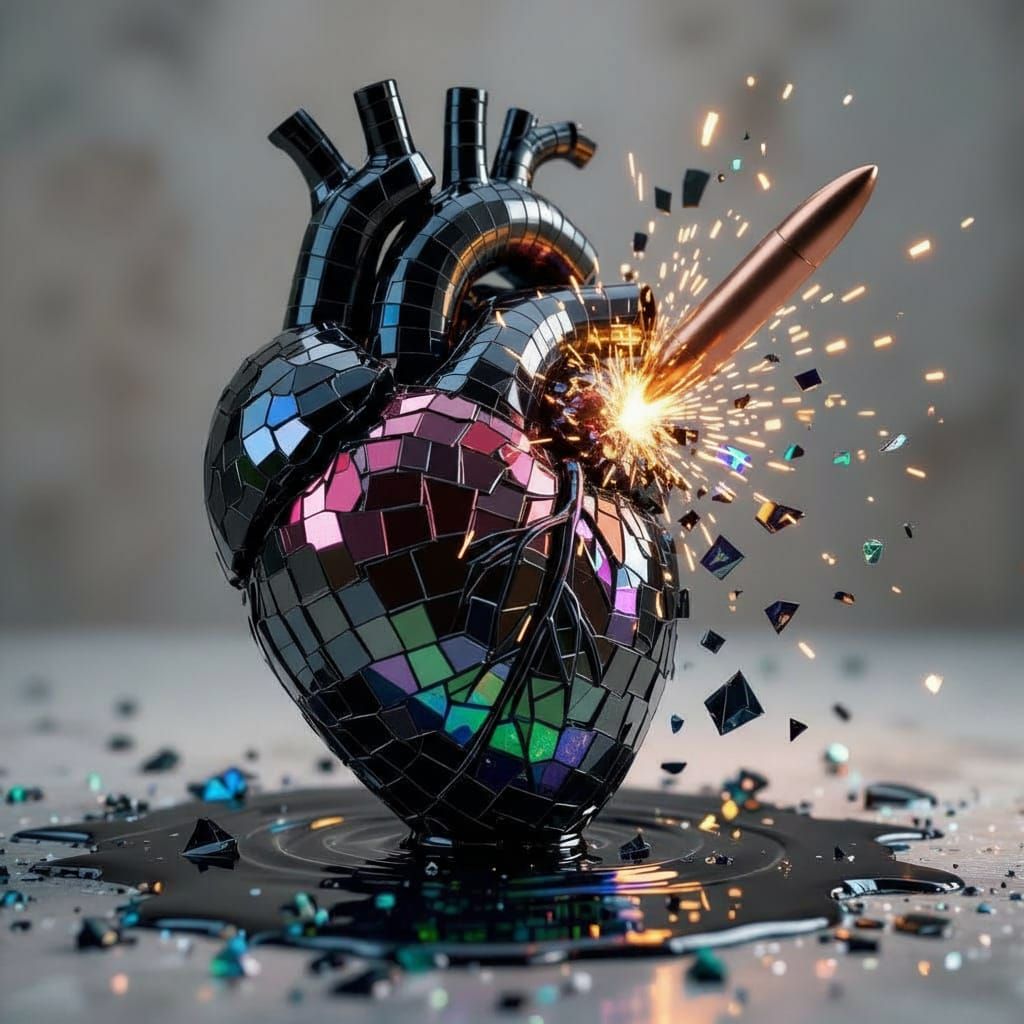 Shattered Mosaic Heart in Slow Motion Impact