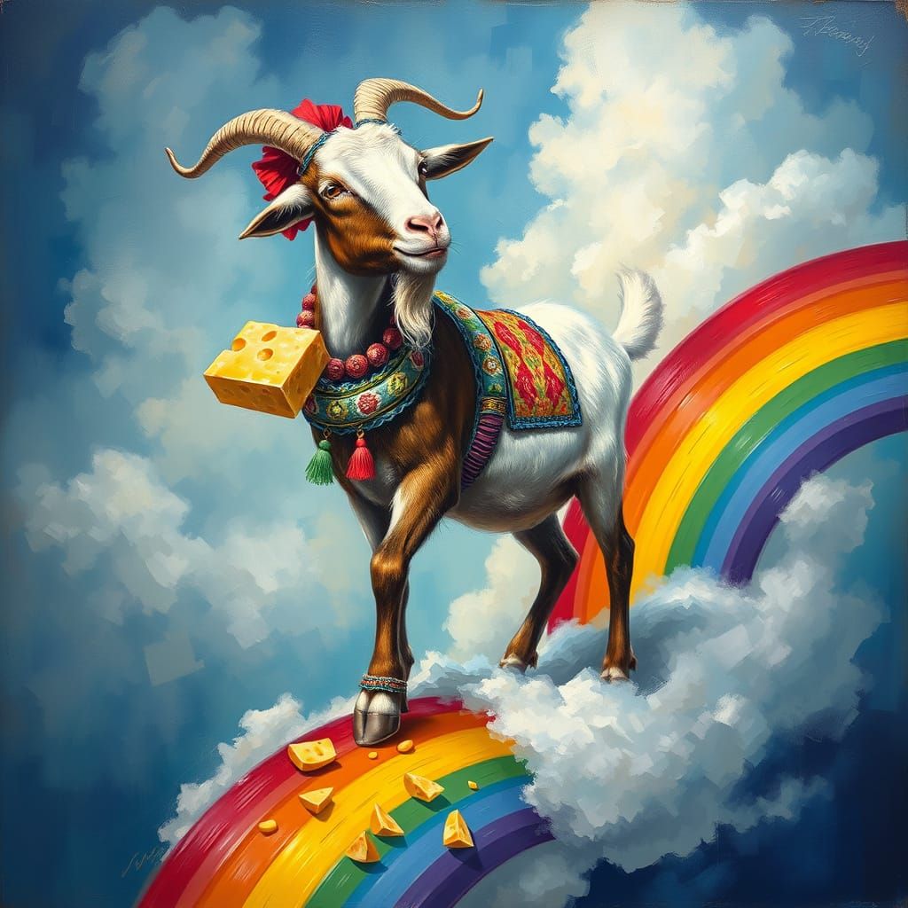 Goat on Rainbow in Style of Old Masters
