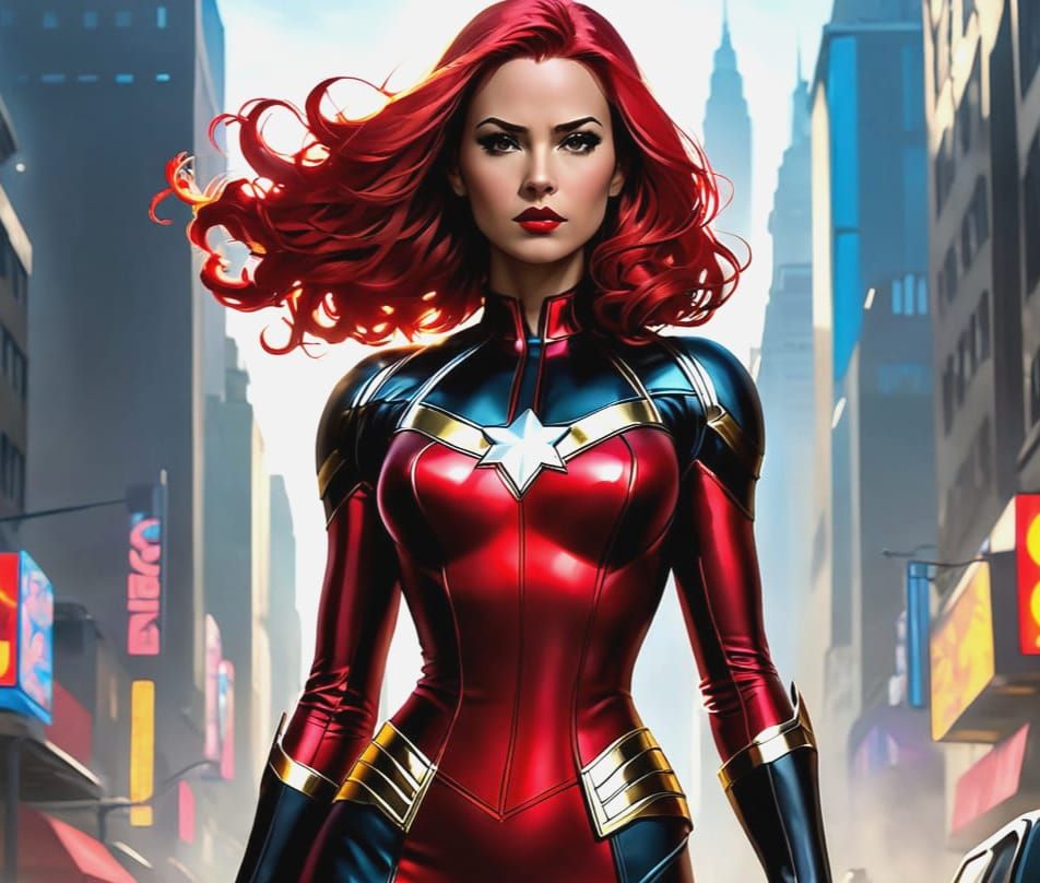 Comic Book Heroine with Skull in Sepia Tone