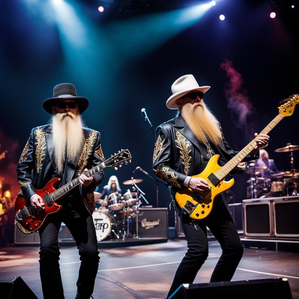 ZZ Top Rocks the Stage: Detailed Matte Painting