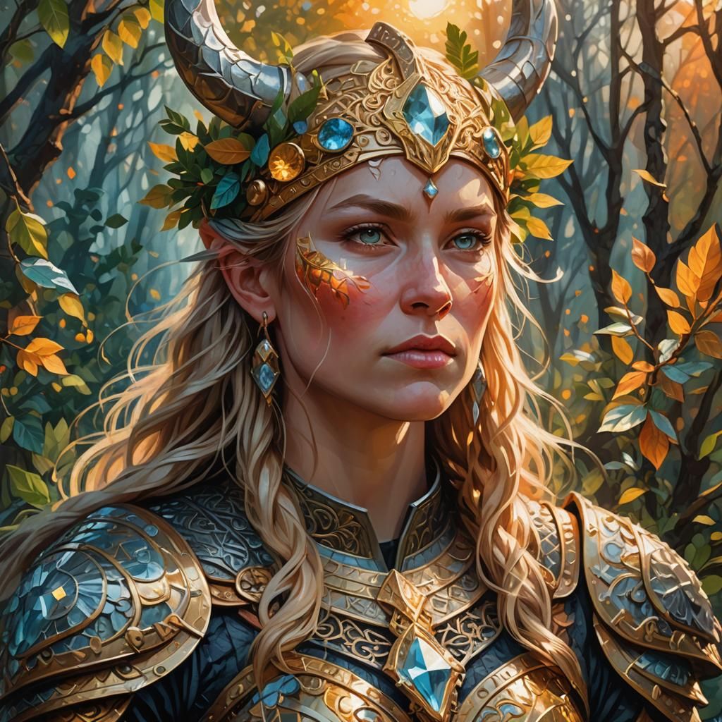 Viking Goddess in Impasto Gouache Style