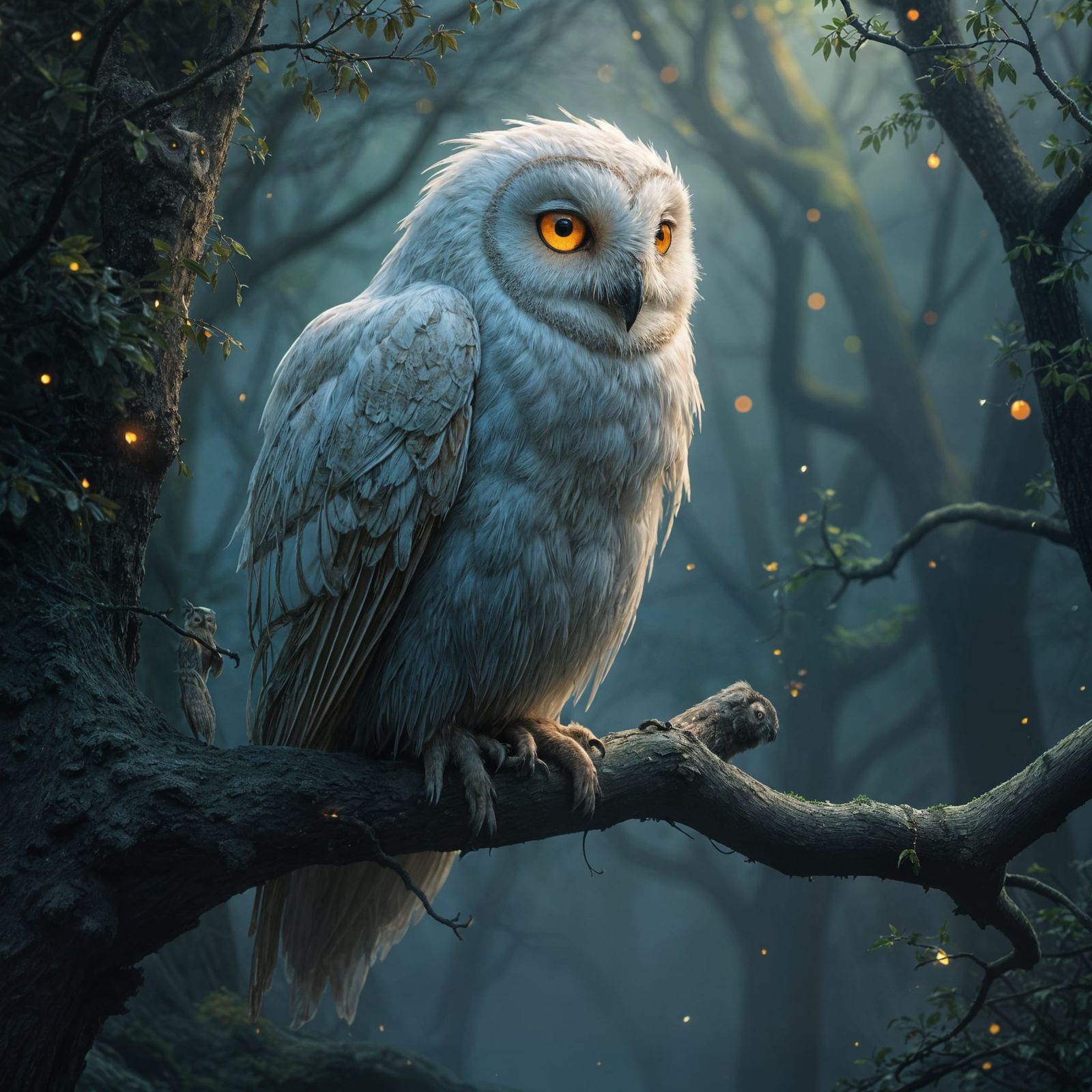 Ethereal Owl in Mysterious Moonlit Forest