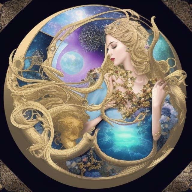 Art Nouveau Earth Peace in Gold and Sapphire