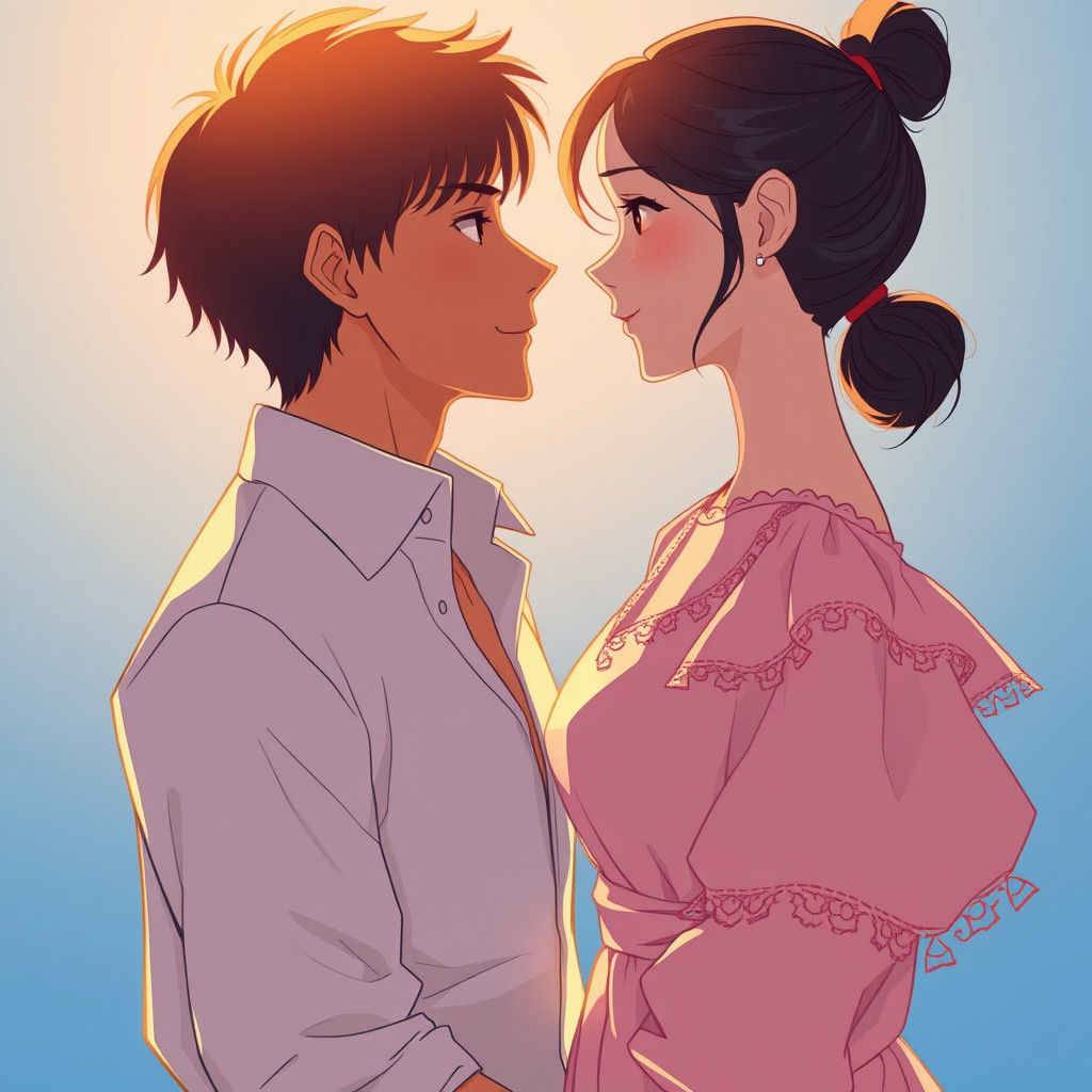 Loving Gaze: Intimate Moment in Manga Style