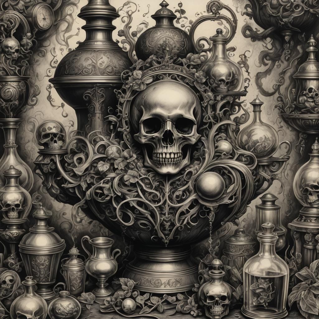 Victorian Poison: Hyperdetailed Charcoal Drawing