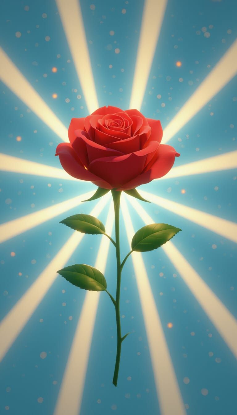 Vibrant Red Rose Spreading Light and Happiness in Pixar Styl...