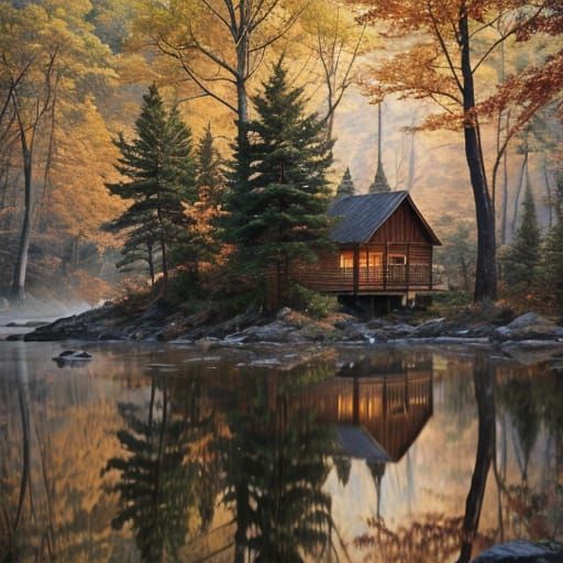 Hyper-Realistic Autumn Forest Scene with Majestic Trees and...