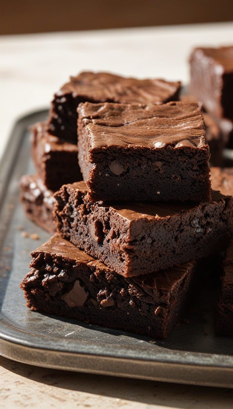 Decadent Chocolate Brownies Bathed in Golden Hour Light