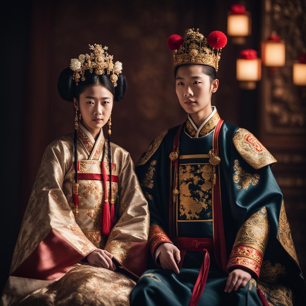 Young Chinese Empress and Emperor Portrait