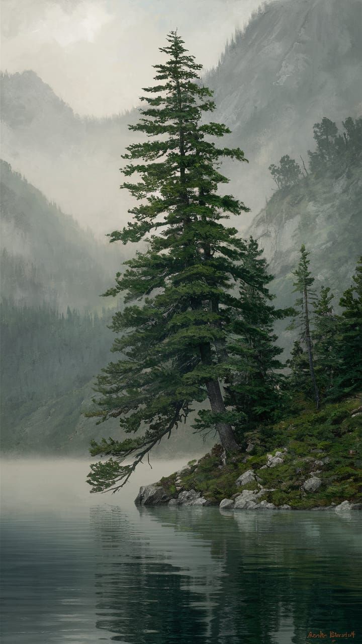 Misty Mountain Lake Reflection: A Bierstadt-esque Landscape