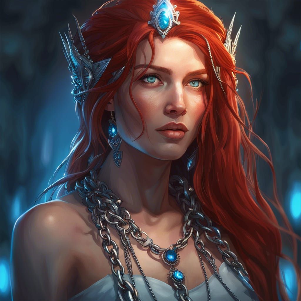 Red-Haired Woman with Chains: Hyperdetailed Portrait