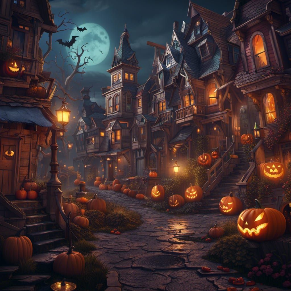 Fantastical Halloween Town Matte Painting