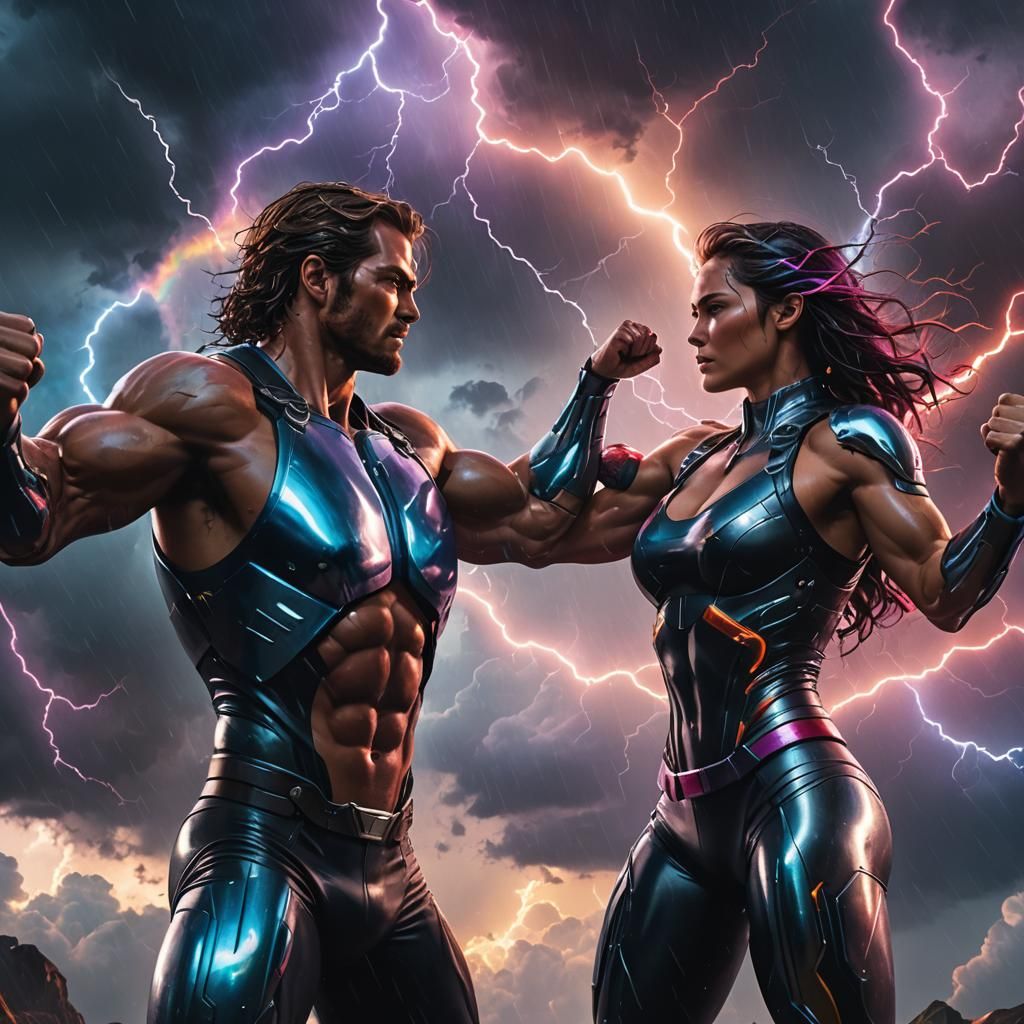 Steel and Rubber Lovers in Rainbow Storm