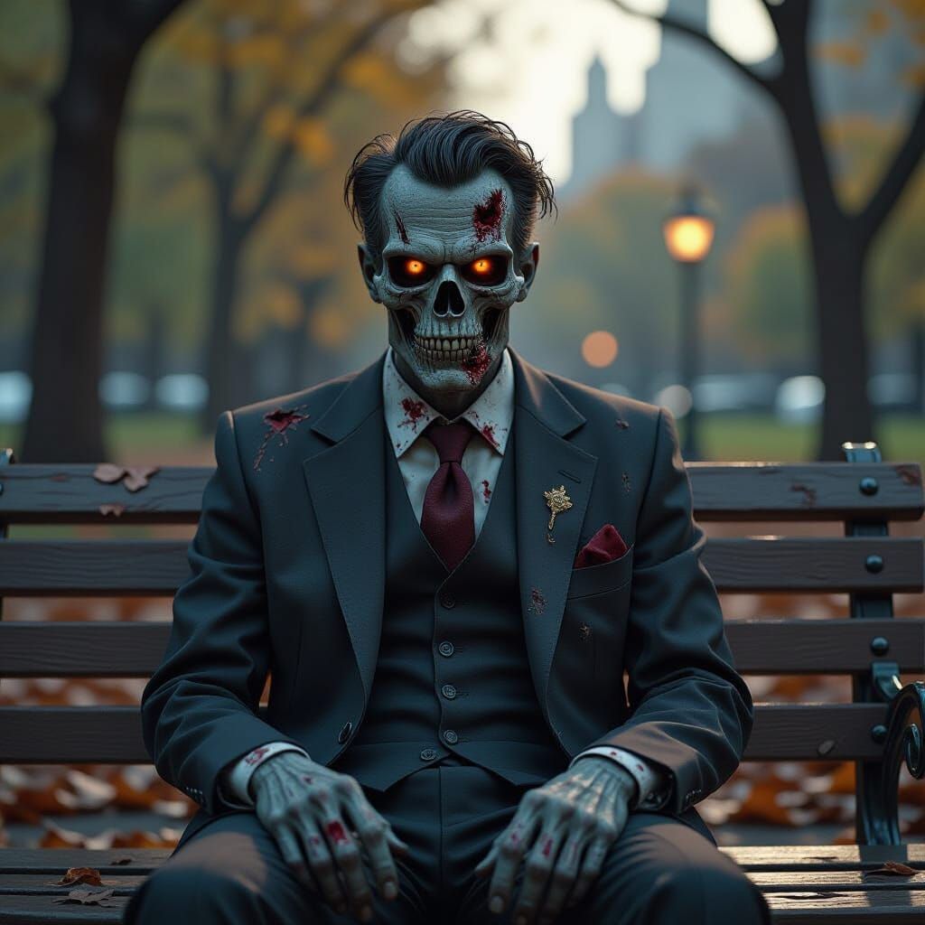 Lonely Zombie in Central Park as Dark Fantasy Portrait