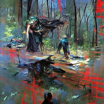 Demonic Forest in Cubist Horror Style