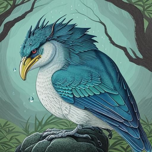 Traditional Japanese Kappa Portrait in Woodblock Print Style