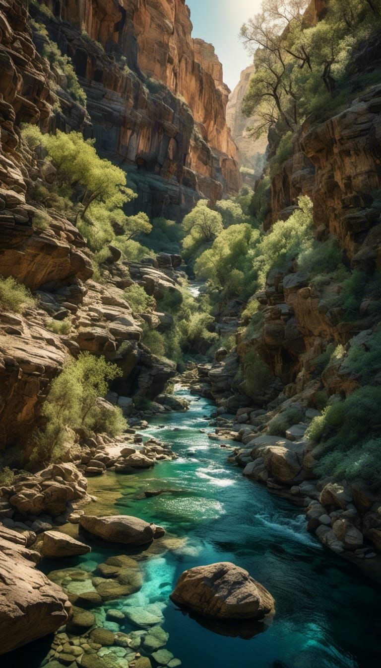 Winding River Through Rocky Terrain: Fine Art Landscape