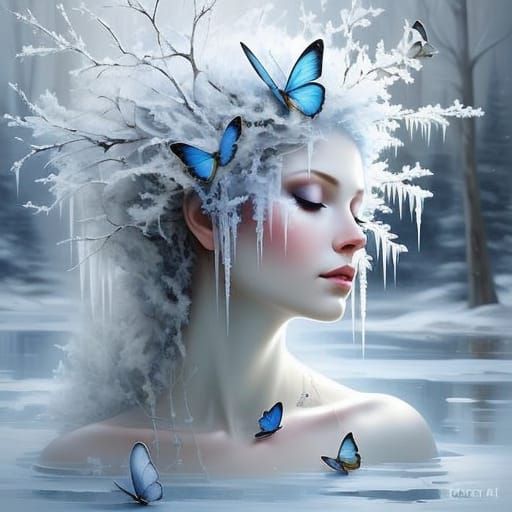 Serene Woman in Frosty Winter Wonderland