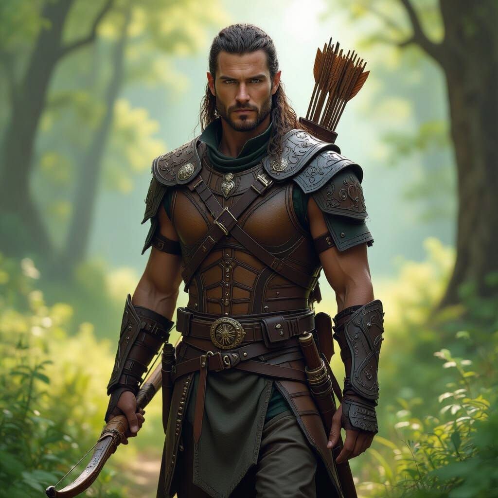 Elvin Ranger in Forest Glade, Photorealistic Style