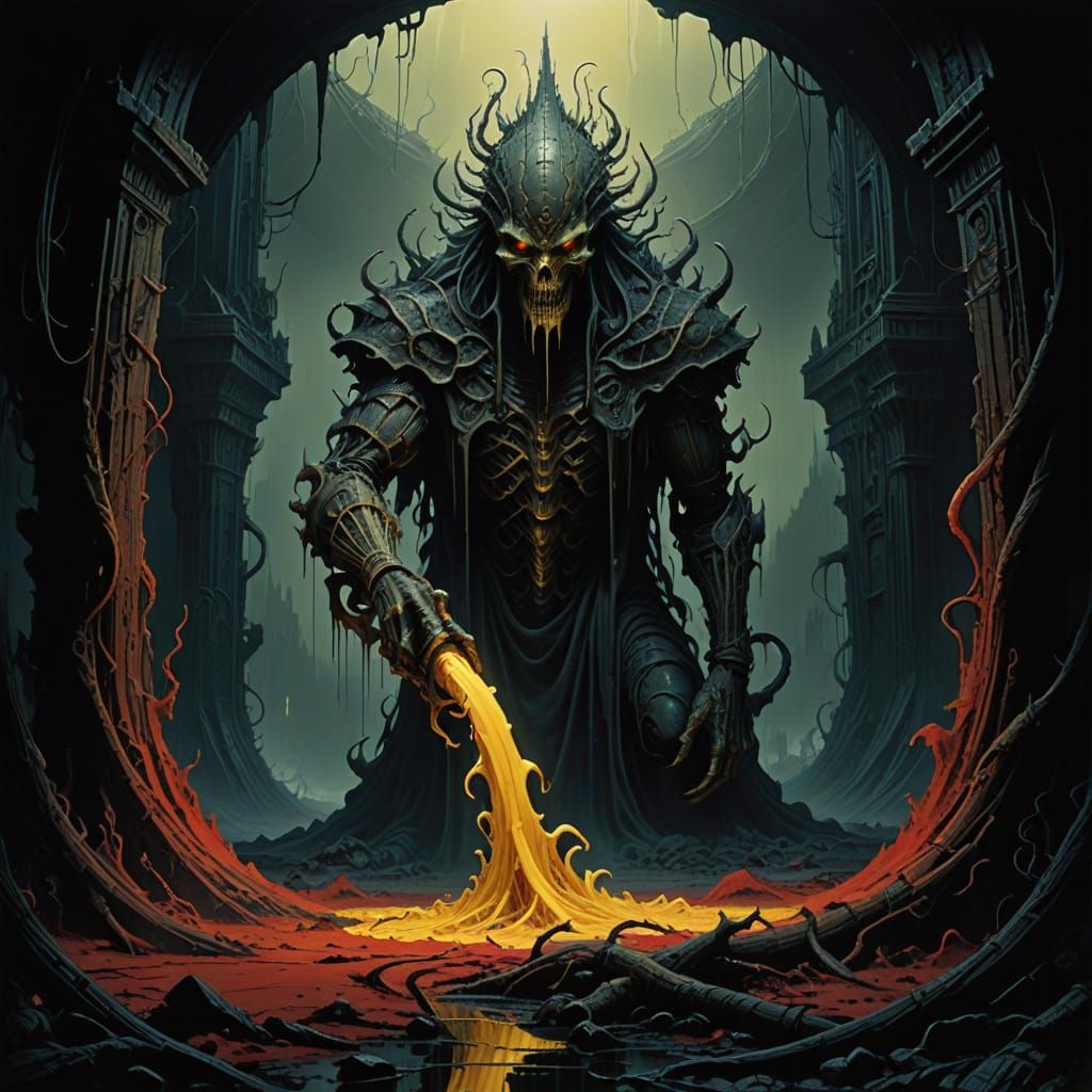 Golden Serpent Rises from Scarlet Fabric in Dark Fantasy Sce...