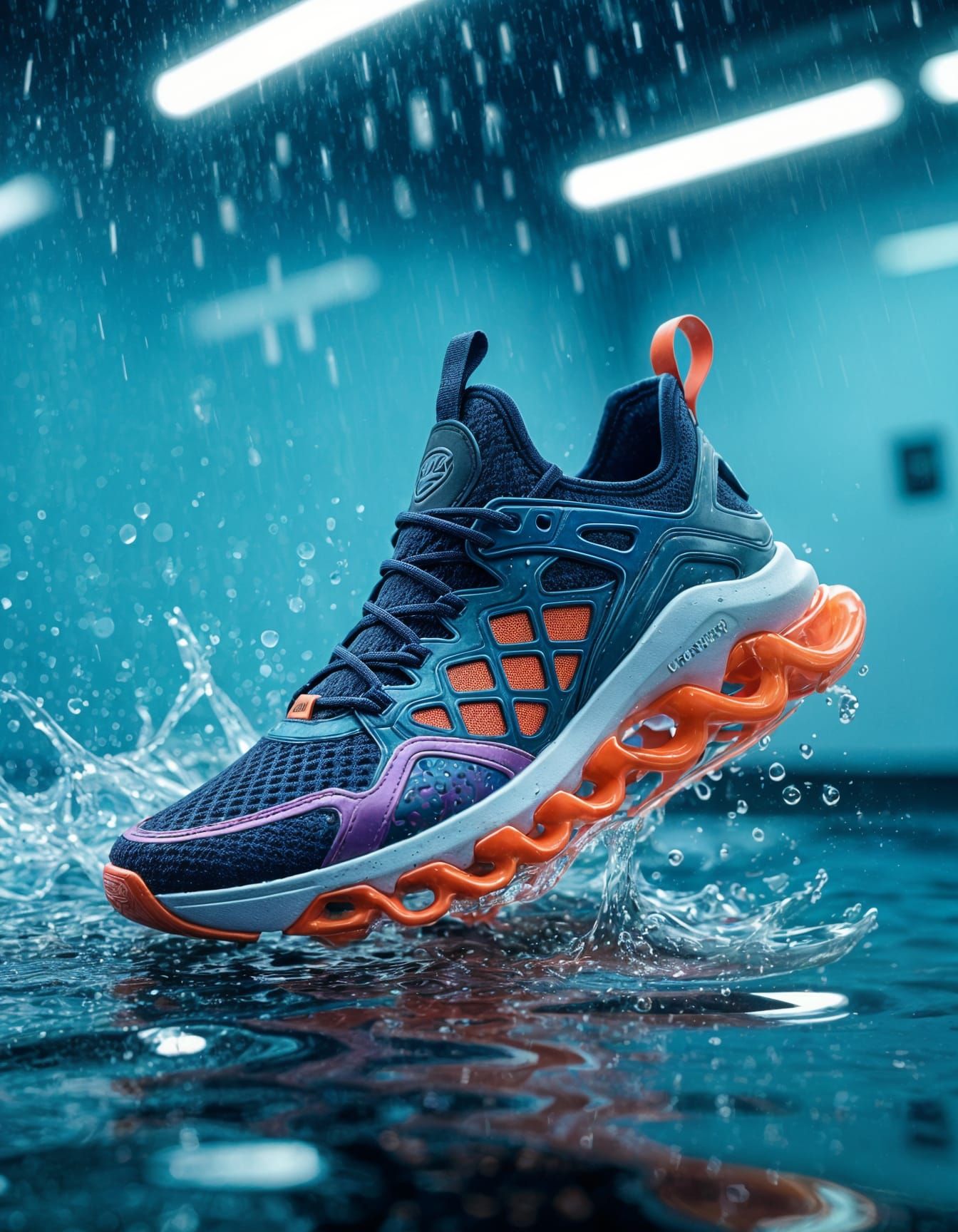 Futuristic Sneakers in Dynamic Splash Water