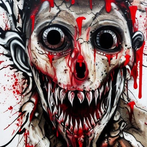 Horrifying Bloody Snake with Thousand Eyes in Graffiti Art