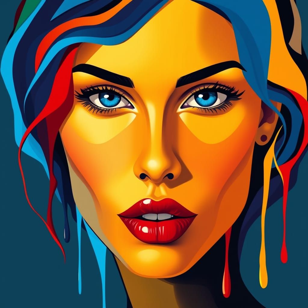 Abstract Woman Portrait with Liquid Hair and Luminous Eyes