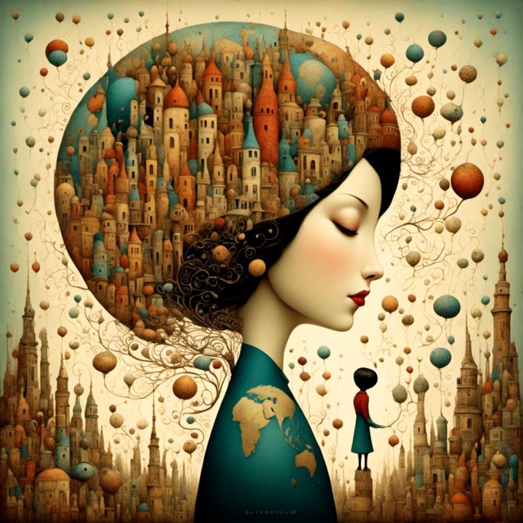 Whimsical Character in Surreal Intertwined World