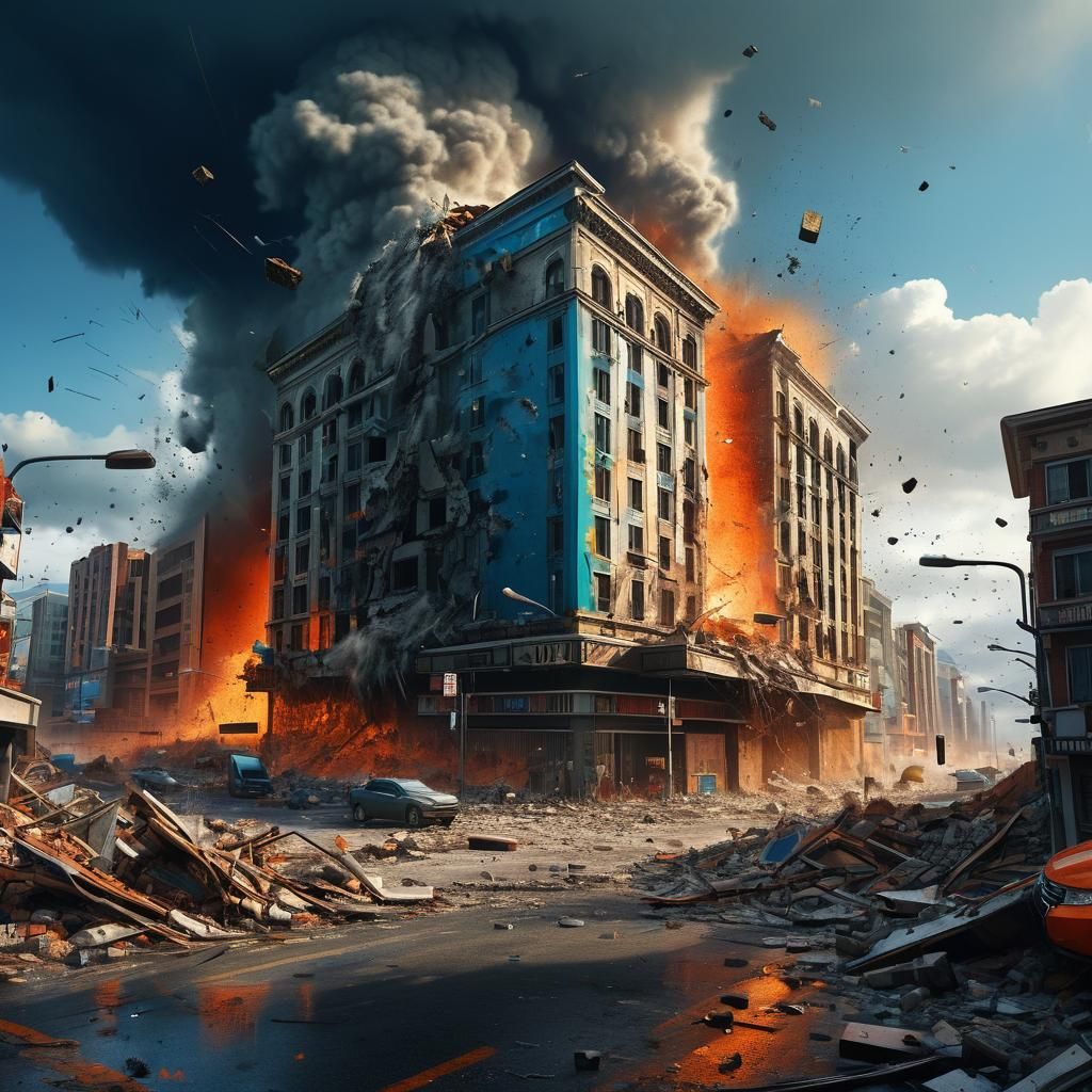 Earthquake Cityscape: Hyper-Realistic Concept Art