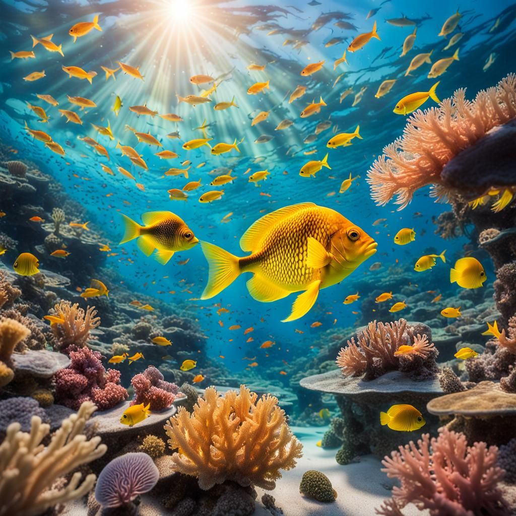 Luminescent Sea Creatures in a Coral Reef