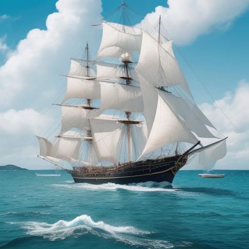 Silver Caravel with Unicorn Sails at Dawn