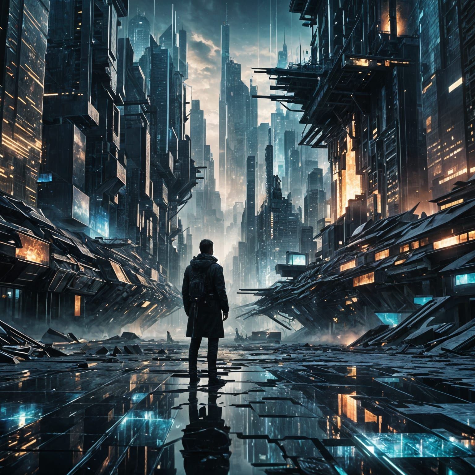 Entangled: Glitching Futuristic Cityscape in Digital Art
