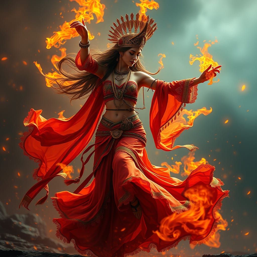 Gypsy Dancer Amidst Vibrant Auroras