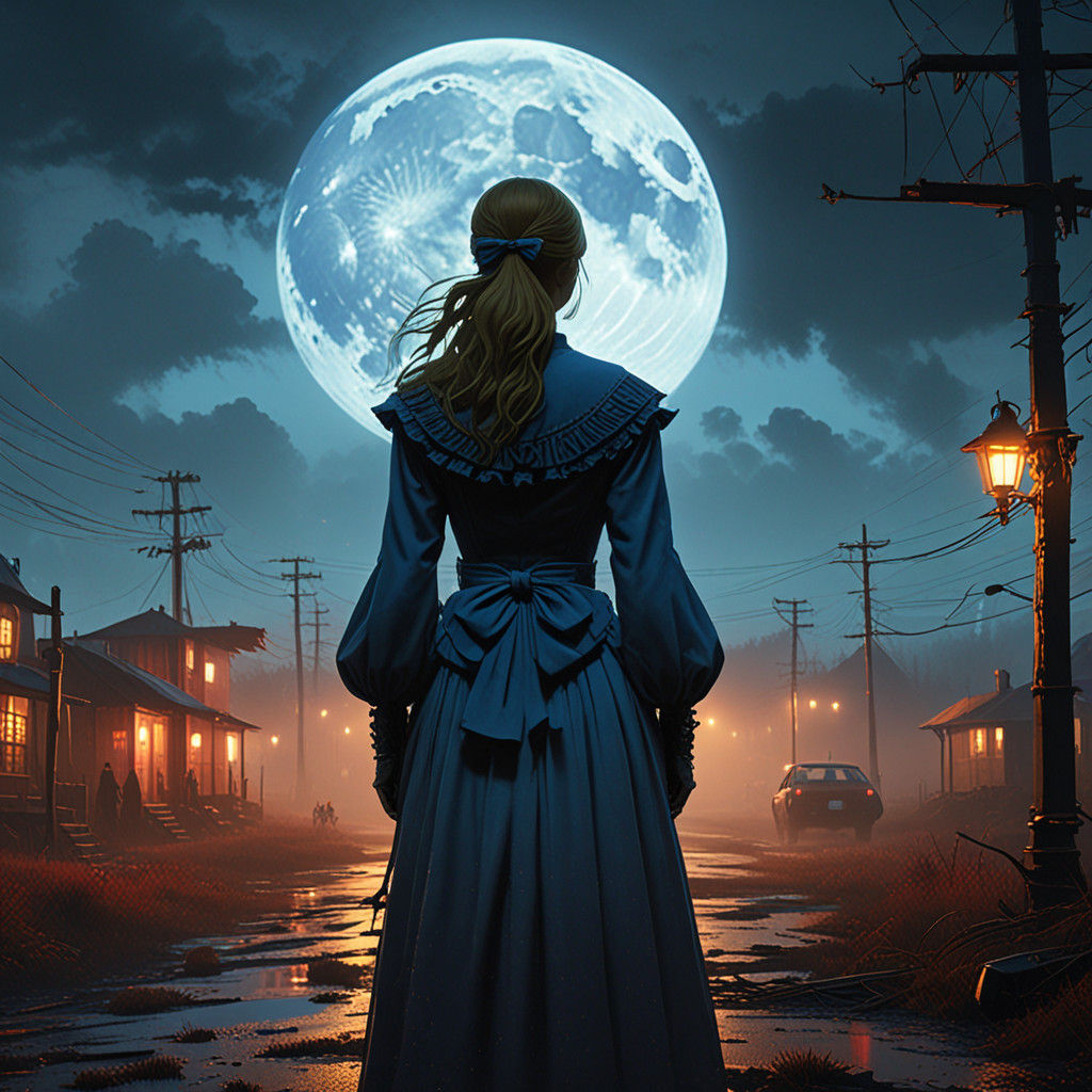 Surreal Victorian Goddess Holds Ornate Revolver Under Lunar....