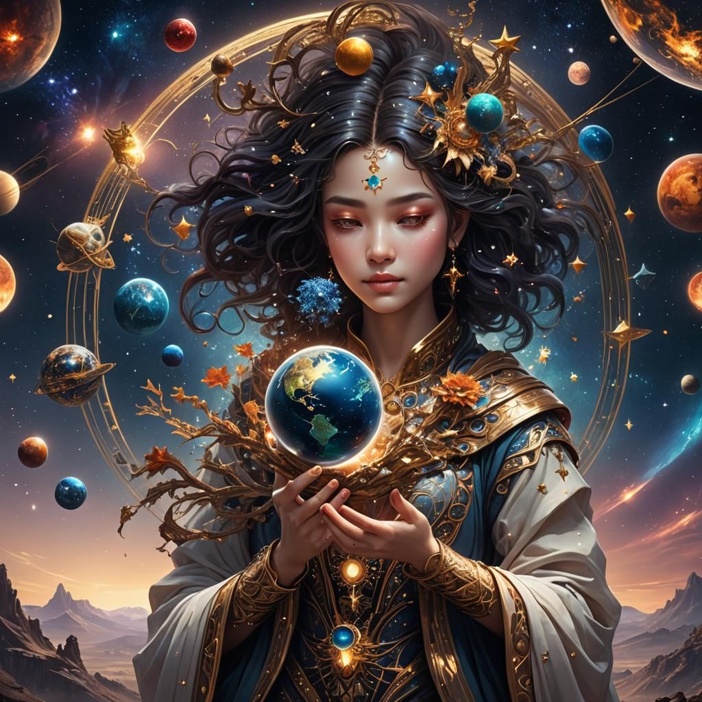 Celestial Being Nurturing Planet: Fantasy Concept Art