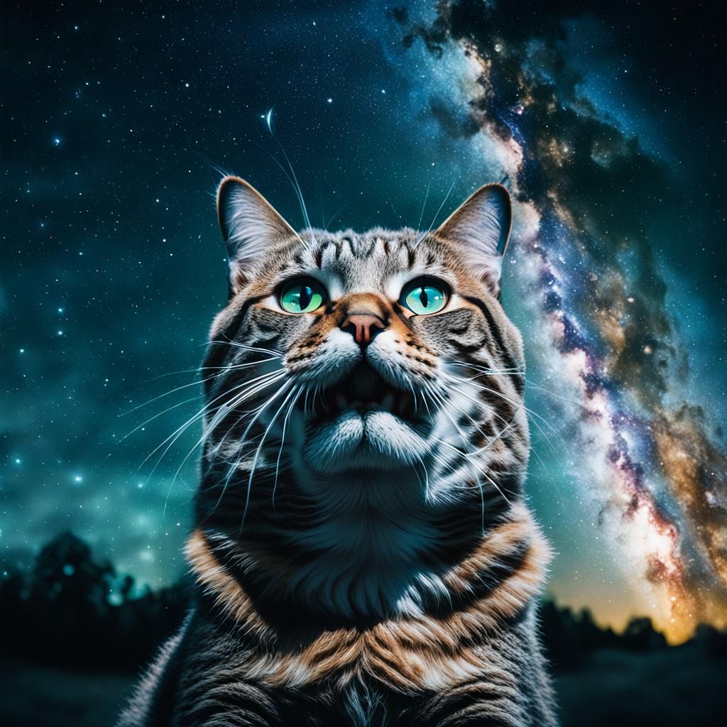 Cat Face in Milky Way: Cinematic 8k Image